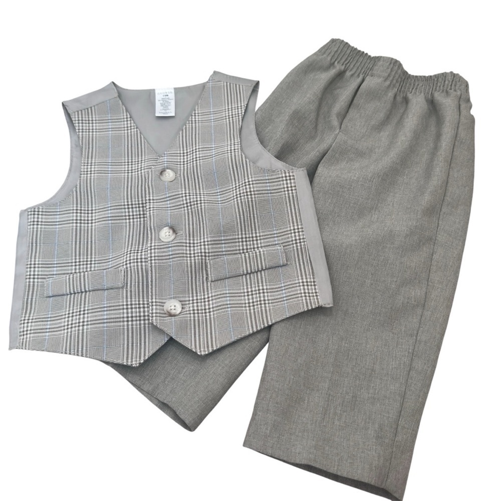 GEORGE Baby Boy Dress Plaid Tuxedo/ Suit Vest and Pants Set 12M 0020 - Picture 2 of 11